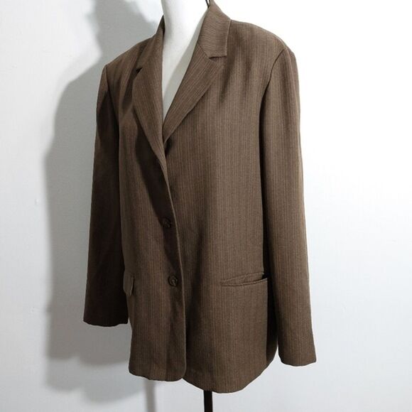 Alfred Dunner Brown Tonal Stripes Career Workwear Blazer Jacket Women's Size 14 - Picture 4 of 8